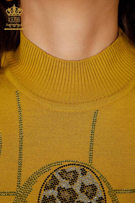 Vente en gros de pull en tricot pour femme léopard brodé pierre à manches courtes - 16774 | KAZEE