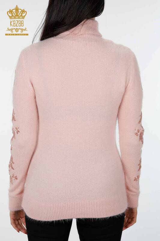Vente en gros de pull en tricot pour femmes à manches roses brodées de pierres détaillées - 18781 | KAZEE