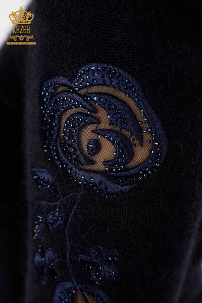 Vente en gros de pull en tricot pour femmes à manches roses brodées de pierres détaillées - 18781 | KAZEE - Thumbnail