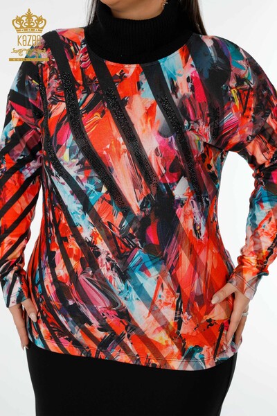Vente en gros de pulls en tricot pour femmes Motif d'impression numérique - 16916 | KAZEE - Thumbnail
