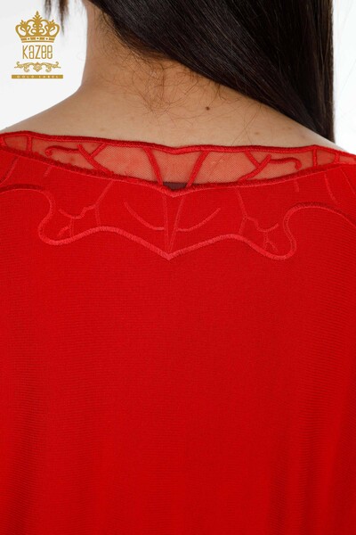 Vente en gros de pull en maille pour femmes en tulle avec motif brodé de pierres détaillées - 15686 | KAZEE - Thumbnail