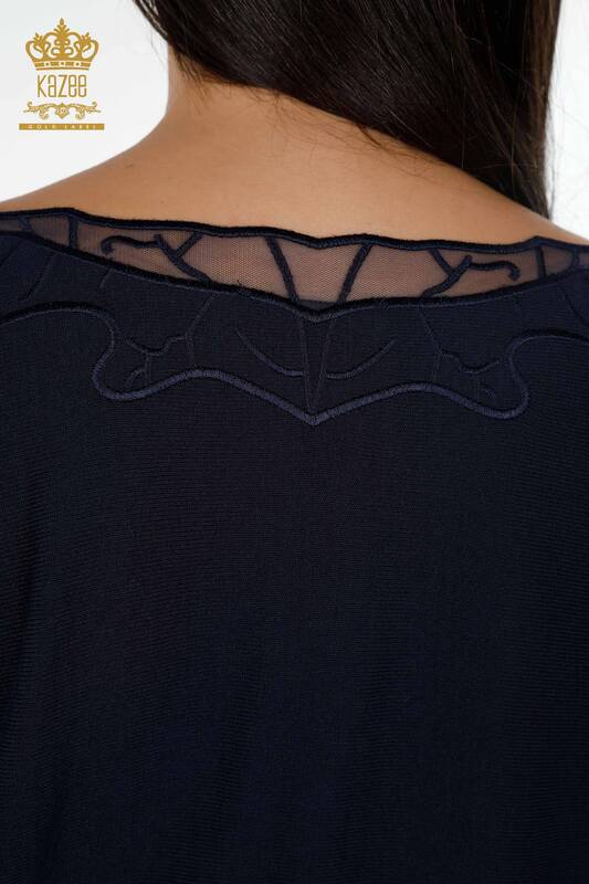 Vente en gros de pull en maille pour femmes en tulle avec motif brodé de pierres détaillées - 15686 | KAZEE
