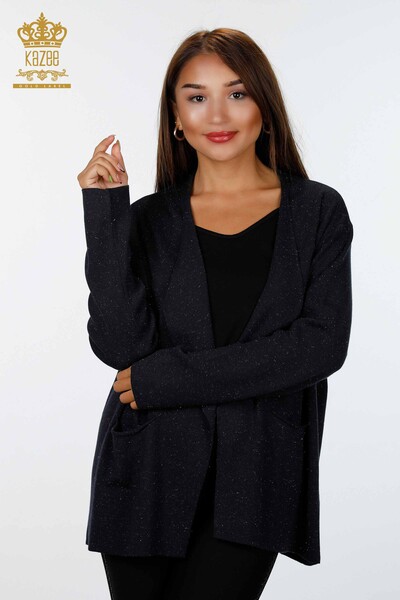 Grossiste Femmes Cardigan Glitter Crossed Pocket Long - 16807 | KAZEE - 1