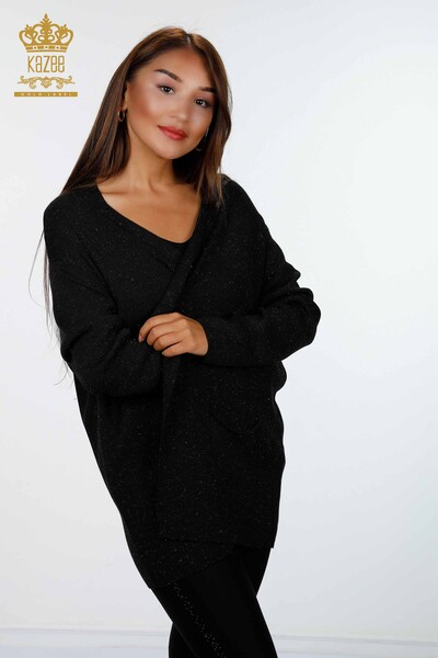 Grossiste Femmes Cardigan Glitter Crossed Pocket Long - 16807 | KAZEE - 9