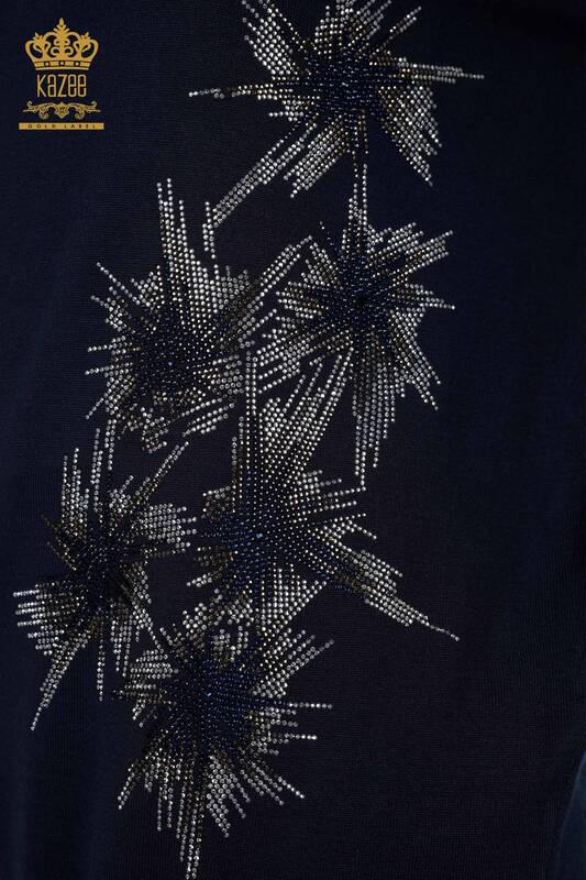 Vente en gros de tricots pour femmes à col ras du cou à motifs brodés de pierre - 16598 | KAZEE