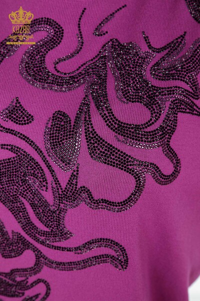 Vente en gros de tricots pour femmes cristal pierre brodé à motifs col montant - 16973 | KAZEE - Thumbnail