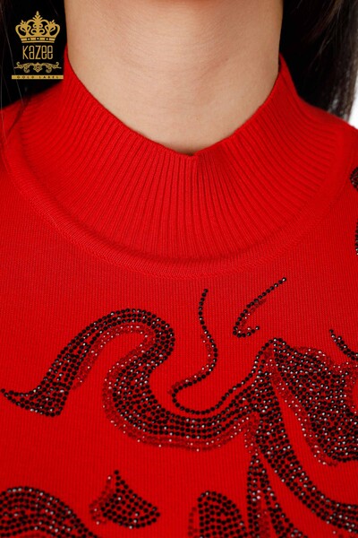 Vente en gros de tricots pour femmes cristal pierre brodé à motifs col montant - 16973 | KAZEE - Thumbnail