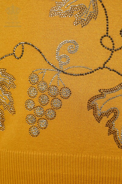Vente en gros de tricots pour femmes à motifs de feuilles modèle américain brodé de pierre - 15862 | KAZEE - Thumbnail