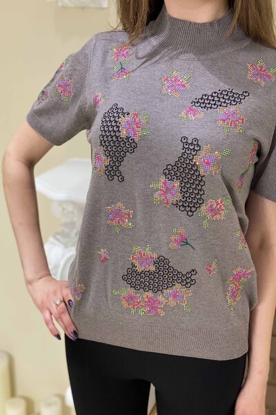 Vente en gros de tricots à manches courtes à motifs floraux pour femmes - 16270 | KAZEE - Thumbnail