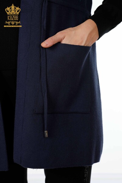 Grossiste Femmes Tricots Gilet Coloré Floral Brodé Longues Poches - 16844 | KAZEE - 11