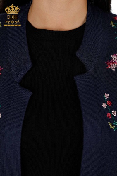 Grossiste Femmes Tricots Gilet Coloré Floral Brodé Longues Poches - 16844 | KAZEE - 14