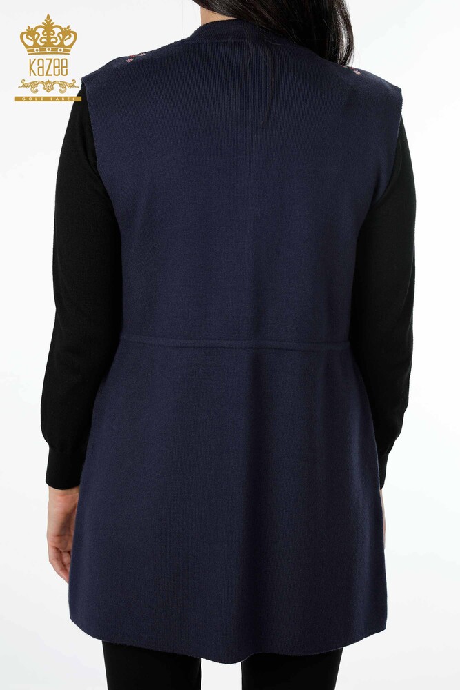 Grossiste Femmes Tricots Gilet Coloré Floral Brodé Longues Poches - 16844 | KAZEE - 15