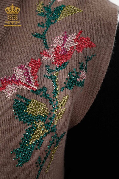 Grossiste Femmes Tricots Gilet Coloré Floral Brodé Longues Poches - 16844 | KAZEE - Thumbnail