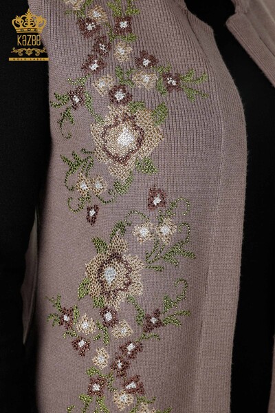 Grossiste Femmes Tricots Gilet Court Pierre Brodée Florale - 16836 | KAZEE - 11