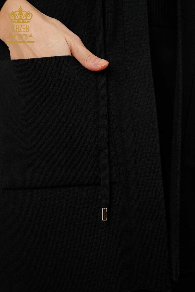 Vente en gros de tricots pour femmes gilet poche détaillée fleur colorée brodée - 16812 | KAZEE - 11