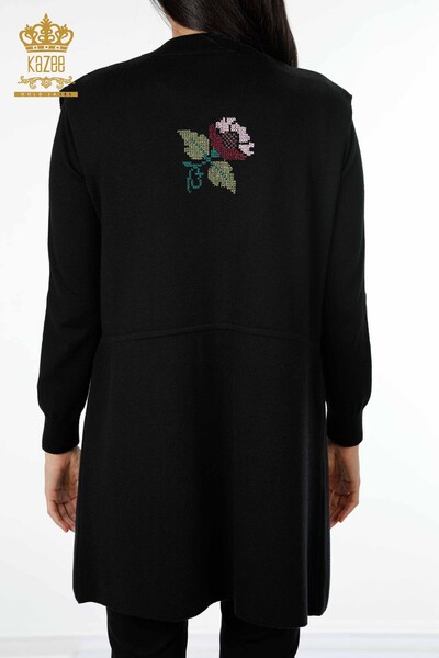 Vente en gros de tricots pour femmes gilet poche détaillée fleur colorée brodée - 16812 | KAZEE - 13