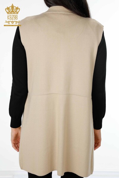 Vente en gros de tricots pour femmes gilet poche lettrage pierre bord brodé rayure - 16829 | KAZEE - 6