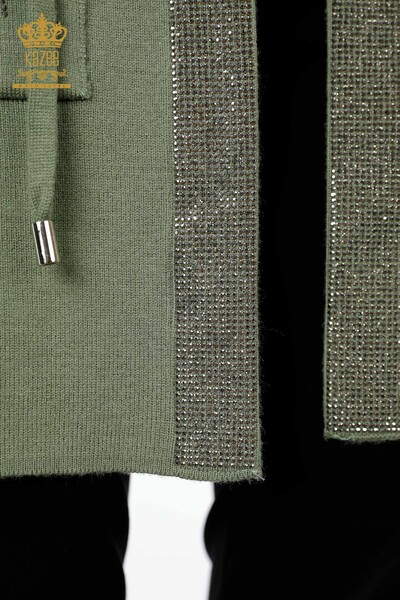 Vente en gros de tricots pour femmes gilet poche lettrage pierre bord brodé rayure - 16829 | KAZEE - 29