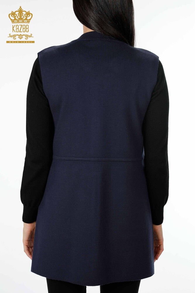 Vente en gros de tricots pour femmes gilet poche lettrage pierre bord brodé rayure - 16829 | KAZEE - 45