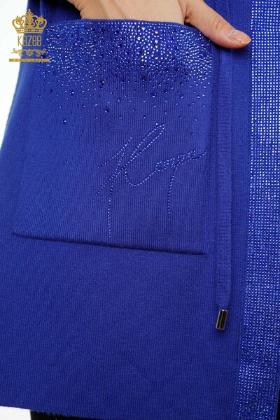 Vente en gros de tricots pour femmes gilet poche lettrage pierre bord brodé rayure - 16829 | KAZEE - 48