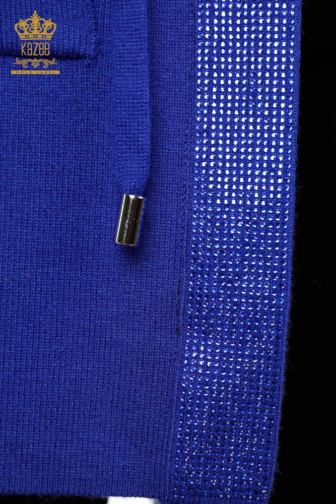 Vente en gros de tricots pour femmes gilet poche lettrage pierre bord brodé rayure - 16829 | KAZEE - 49