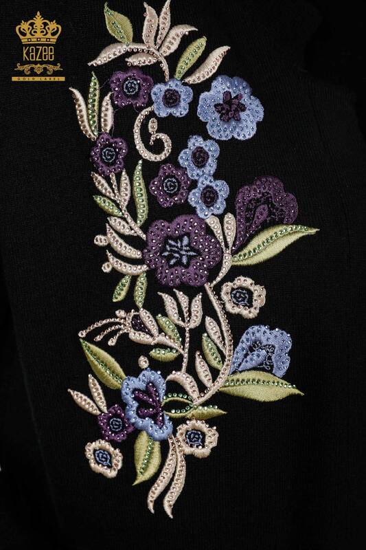 Vente en gros de gilet en tricot pour femmes motif floral brodé de pierre - 16835 | KAZEE