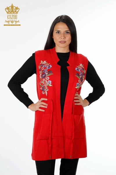 Vente en gros de gilet en tricot pour femmes motif floral brodé de pierre - 16835 | KAZEE - Thumbnail