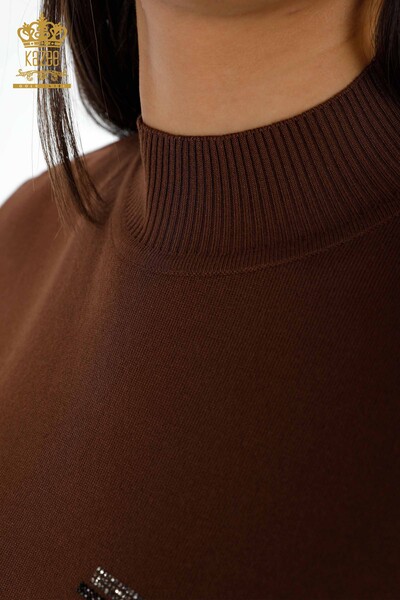 Vente en gros de tricots pour femmes ligne texte pierre brodé manche bande détaillée - 16933 | KAZEE - Thumbnail