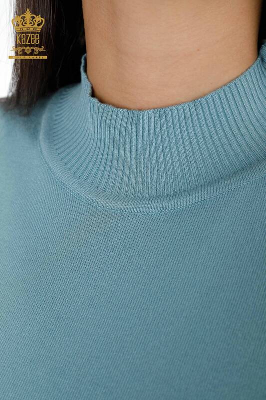Vente en gros de tricots pour femmes ligne texte pierre brodé manche bande détaillée - 16933 | KAZEE