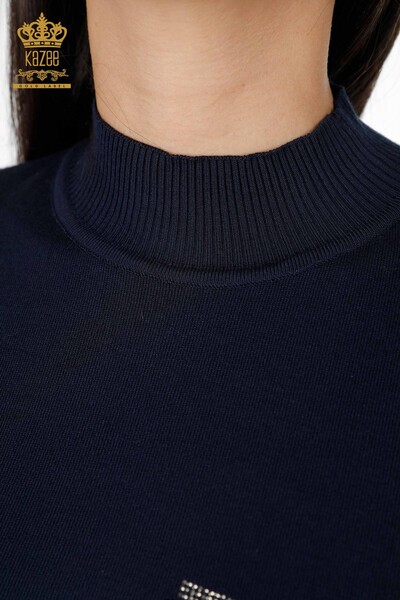 Vente en gros de tricots pour femmes ligne texte pierre brodé manche bande détaillée - 16933 | KAZEE - Thumbnail