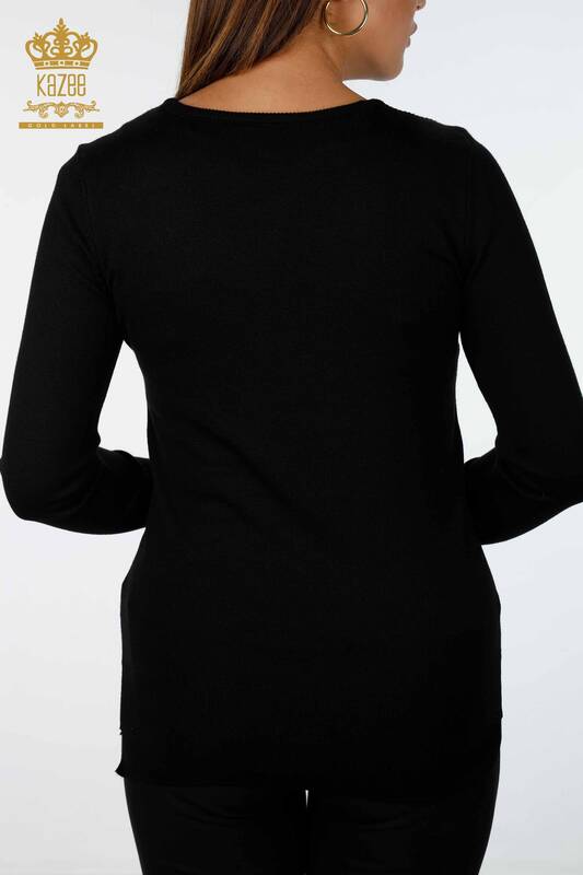 Vente en gros de tricots pour femmes Boutons de manchette ras du cou détaillés - 14337 | KAZEE