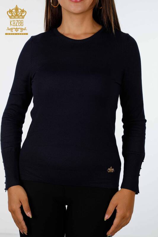 Vente en gros de tricots pour femmes Boutons de manchette ras du cou détaillés - 14337 | KAZEE