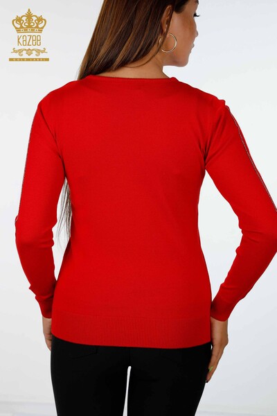Vente en gros de tricots pour femmes ruban à manches détaillé Kazee texte brodé - 16632 | KAZEE - Thumbnail