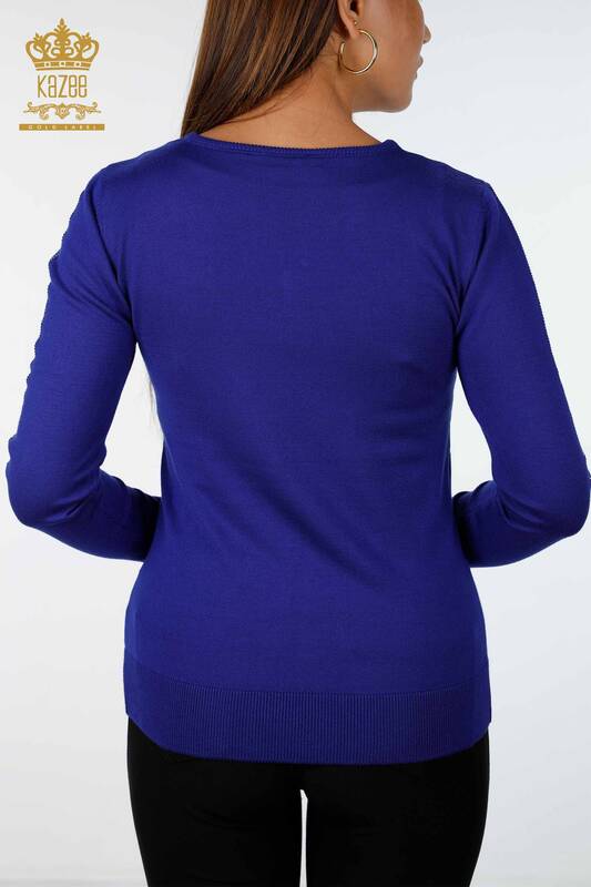 Vente en gros de tricots pour femmes ruban à manches détaillé Kazee texte brodé - 16632 | KAZEE