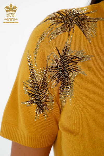 Vente en gros de tricots pour femmes à manches détaillées modèle américain brodé de pierre - 16712 | KAZEE - Thumbnail