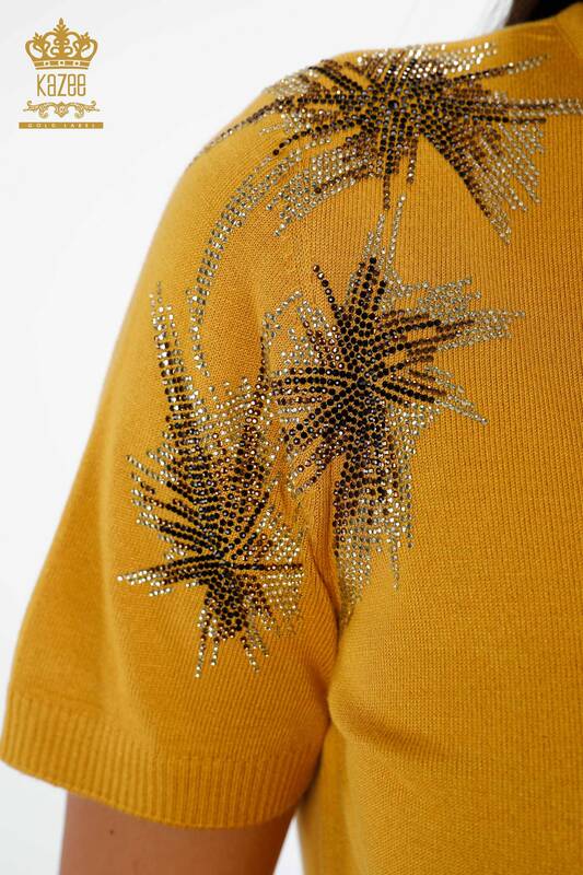 Vente en gros de tricots pour femmes à manches détaillées modèle américain brodé de pierre - 16712 | KAZEE