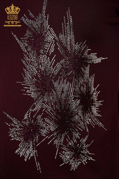Vente en gros de tricots pour femmes à manches détaillées modèle américain brodé de pierre - 16712 | KAZEE - Thumbnail