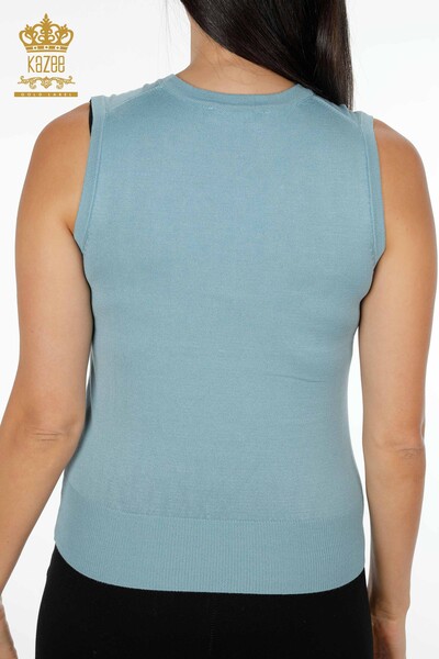 Vente en gros de tricots pour femmes à manches zéro col ras du cou brodé de pierre de couleur - 16955 | KAZEE - Thumbnail