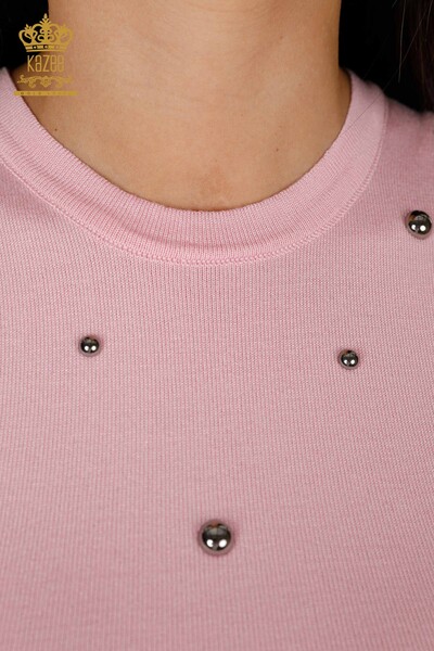 Vente en gros de tricots pour femmes à manches zéro col ras du cou brodé de pierre de couleur - 16955 | KAZEE - Thumbnail
