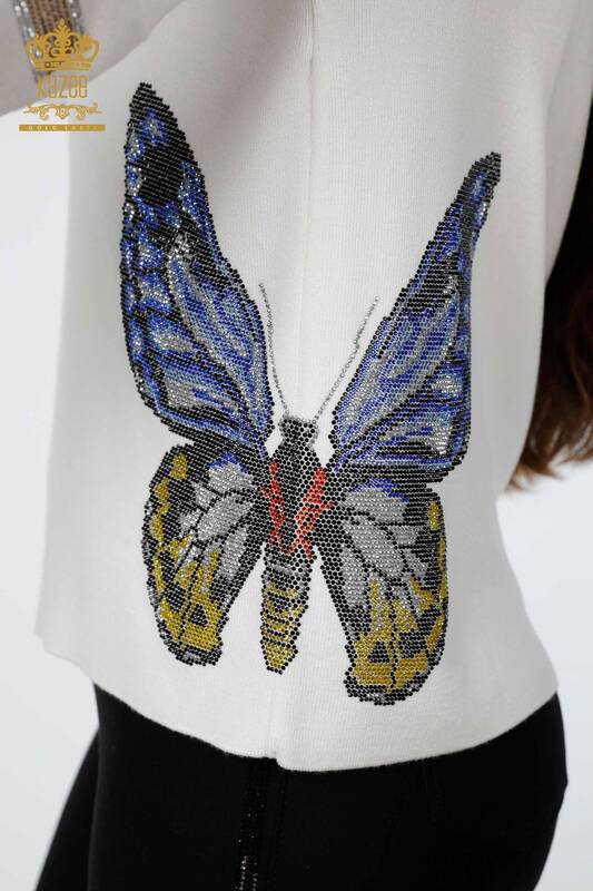 Grossiste Tricot Femme Papillon Motif Pierre Brodé Viscose - 16474 | KAZEE