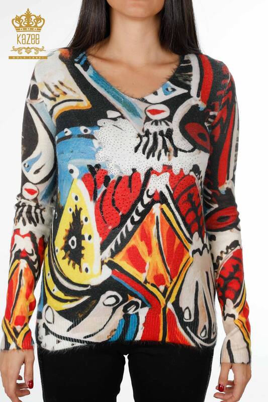 Vente en gros de pull en tricot pour femmes Angora Digital Print Mixed Pattern - 18927 | KAZEE