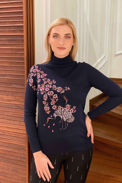 Vente en gros de pull en tricot pour femme à col roulé motif floral coloré - 15921 | KAZEE - Thumbnail