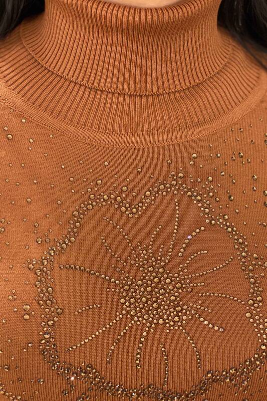 Grossiste Pull en Tricot Femme Col Roulé Motif Floral - 15881 | KAZEE