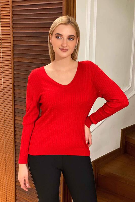 Vente en gros Pull en maille pour femmes Pull col en V Glitter Hair knit - 15458 | KAZEE