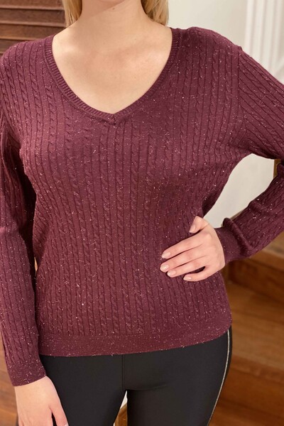 Vente en gros Pull en maille pour femmes Pull col en V Glitter Hair knit - 15458 | KAZEE - Thumbnail
