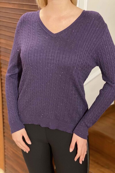 Vente en gros Pull en maille pour femmes Pull col en V Glitter Hair knit - 15458 | KAZEE - Thumbnail