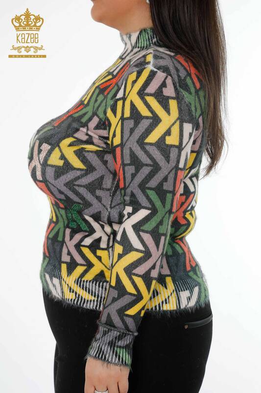 Vente en gros Pull en maille pour femmes Motif coloré Angora Impression numérique - 18938 | KAZEE