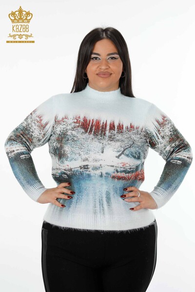 Vente en gros de pull en tricot pour femmes à motifs colorés en pierre angora brodée - 18949 | KAZEE - Thumbnail