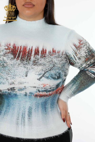Vente en gros de pull en tricot pour femmes à motifs colorés en pierre angora brodée - 18949 | KAZEE - Thumbnail