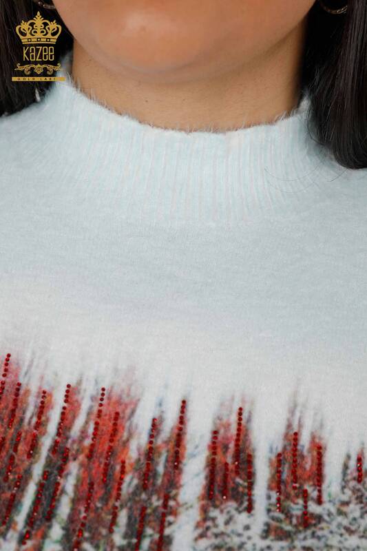 Vente en gros de pull en tricot pour femmes à motifs colorés en pierre angora brodée - 18949 | KAZEE
